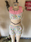 60s Vintage Novelty Print Babydoll Set | Mod Style Bloomers Bralette Dress 3 Piece Lingerie Set