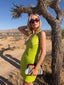 Late 80s Vintage Claude Montana Lime Green Zipper Bodycon Midi Dress