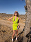 Late 80s Vintage Claude Montana Lime Green Zipper Bodycon Midi Dress