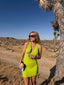 Late 80s Vintage Claude Montana Lime Green Zipper Bodycon Midi Dress