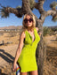 Late 80s Vintage Claude Montana Lime Green Zipper Bodycon Midi Dress