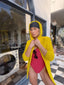 70s Vintage Yellow Hand Crochet Textured Hooded Cardigan
