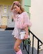 60s Vintage Floral Chiffon Marabou Boudoir Cape