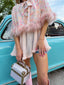 60s Vintage Floral Chiffon Marabou Boudoir Cape