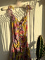80s Vintage Betsey Johnson Floral Handkerchief Midi | Chartreuse Garden Party Silk Dress