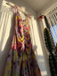 80s Vintage Betsey Johnson Floral Handkerchief Midi | Chartreuse Garden Party Silk Dress
