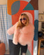 90s Vintage Mongolian Fur Coat | Blush Pink Curly Lamb Jacket