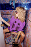 70s Vintage Magenta Suede Cape with Floral Appliqué