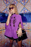 70s Vintage Magenta Suede Cape with Floral Appliqué