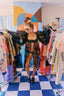 90s Vintage Rare Handmade Neo Victorian Mesh & Leather Balloon Sleeve Jacket